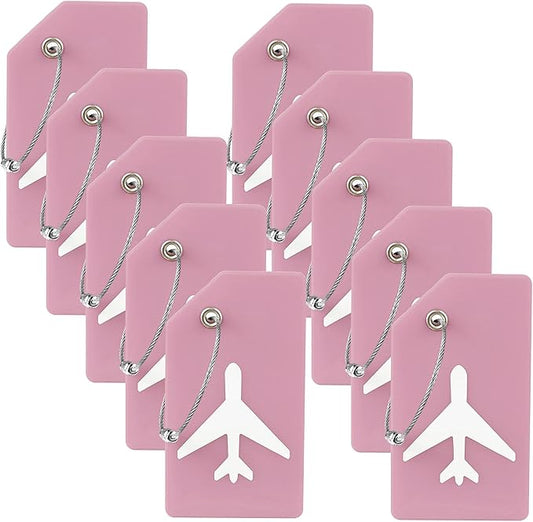 10 Pack Silicone Luggage Tag for Suitcases with Stainless Loop, TSA Approved, Privacy Protection Travel Essentials Bag Tags by Gostwo, Pink