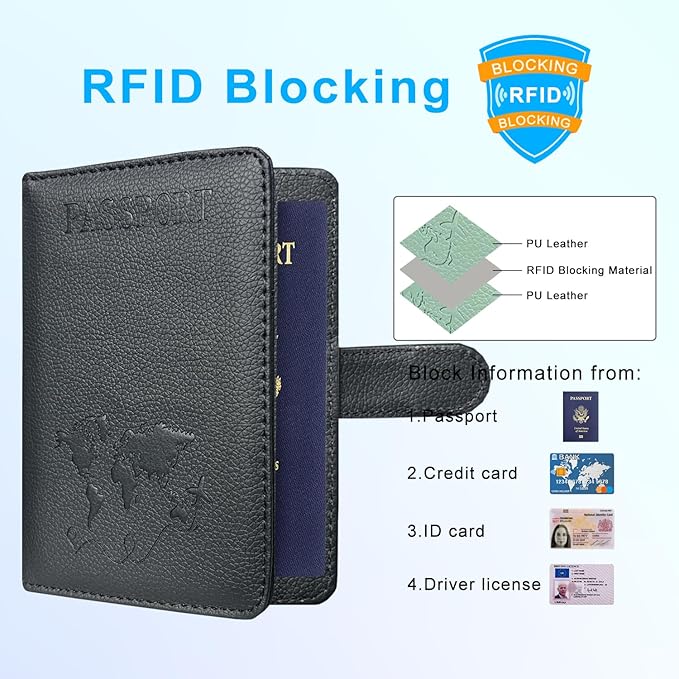 ACdream Passport Holder for Travel Essentials, Rfid Blocking Passport Wallet Cover Case for Travel Must Haves Accessories, Book Holders for Women & Men- Black