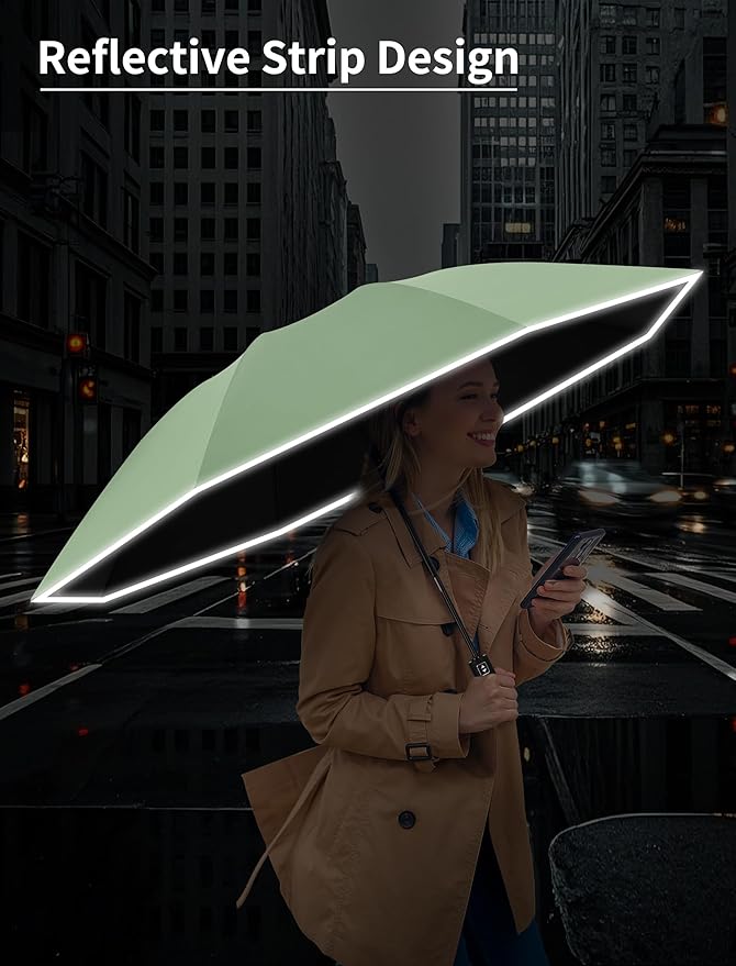 Seniny Inverted Travel Umbrella Compact - Windproof Umbrellas for Rain with Reflective Strip, Large UV Umbrella for Sun Protection, Automatic Portable Umbrellas Fold in Reverse for Car, Backpack