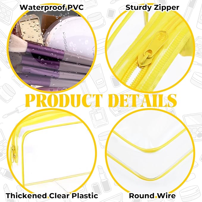 6 Pieces Clear Makeup Bags Bulk TSA Approved Toiletry Bag for Travel PVC Waterproof Clear Cosmetic Pouch with Zipper for Men and Women Carry-on Travel Essentials (Yellow)