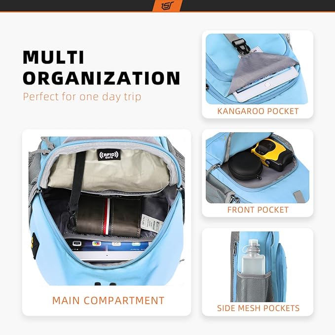 SKYSPER Sling Bag RFID Crossbody Sling Backpack Cross Body Shoulder Bag Travel Hiking Daypack for Women Men(Lightblue)