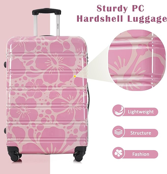 Merax Luggage Sets 3 Piece, Hardside Suitcase Set with Spinner Wheels, Lightweight 20+24+28 IN Suitcase with Carry on Luggage,Pink