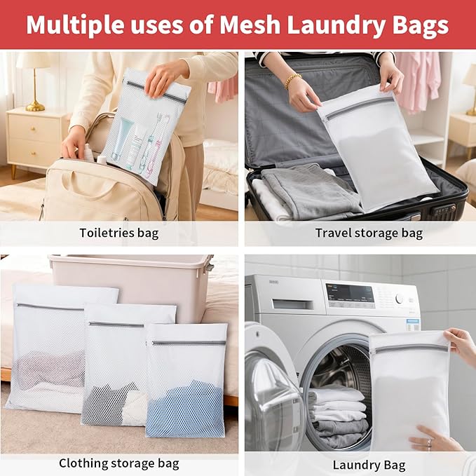 150L Laundry Bag Backpack with 3 Sizes Mesh Wash Bags and Shoulder Straps Foldable Clothes Hamper Bag with Drawstring Closure for College, Apartment, Laundromat (Red)