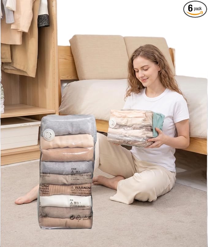 Vacuum Storage Bags for Clothing - NeatNest 6 Pack Medium Cube/Box-Shaped Space Saver Bags for Clothes, Pillows, Bedding, Dual Compression (Vacuum or Hand Press), Durable PE+PA Material