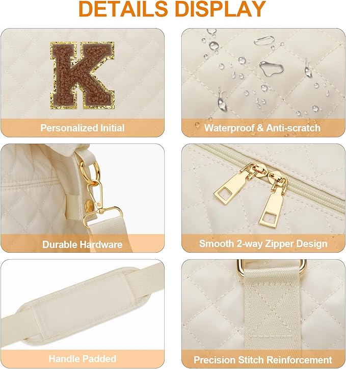 Gifts for Women, Initial Travel Duffle Bag, Personalized Weekender Overnight Bags, Gift for Mom Friend College Girl Graduation Teacher（Beige,K)