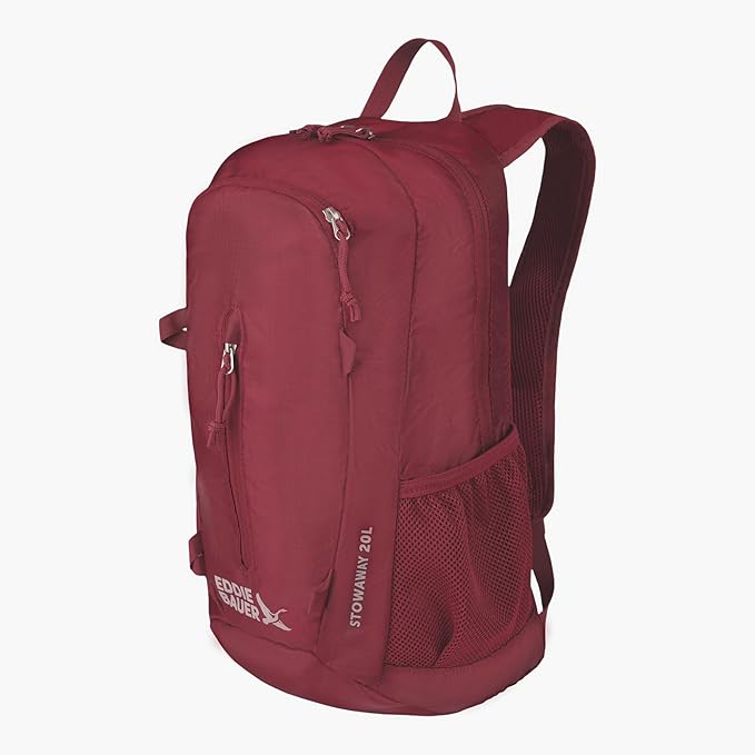 Eddie Bauer Stowaway Packable Backpack | Travel | Outdoor | Lightweight | Foldable | Durable | Ripstop Polyester | 20L - Black Cherry