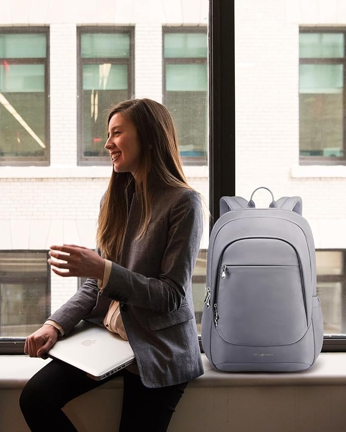 LIGHT FLIGHT Travel Laptop Backpack Women, 15.6 Inch Laptop Backpack with USB Charging Hole, Water Resistant College Bookbag, Black Computer Backpacks for Work, Gray