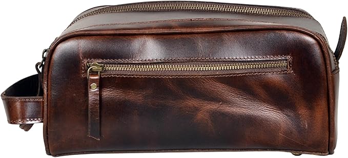 Leather Toiletry Bag for Men With Waterproof Lining, Grooming Travel Kit, Mens Toiletry Bag, Mens Leather Shaving Bag, Handcrafted Vintage Shaving Kit (Combo of 4 Items)
