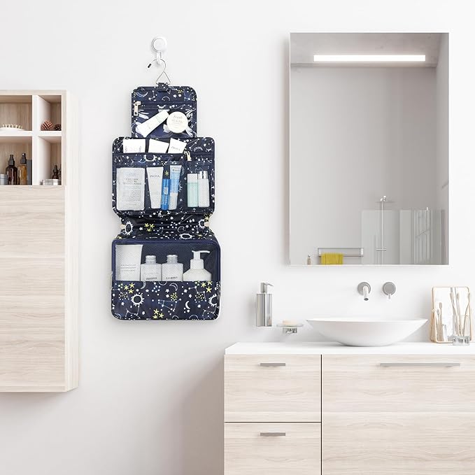 Mossio Hanging Toiletry Bag with Sturdy Hook - Large Portable Cosmetic Makeup Travel Organizer for Men & Women