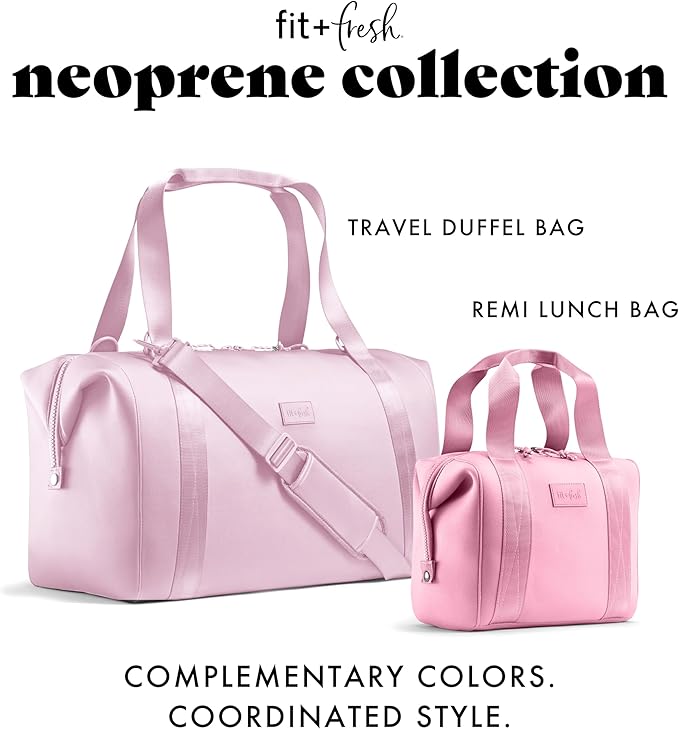 Fit & Fresh Neoprene Weekender Bag for Women – Carry-On Friendly Travel Duffel with Expandable Sides, Trolley Sleeve & Pockets – Lightweight, Water-Resistant Overnight Bag for Weekend Trips + Gym
