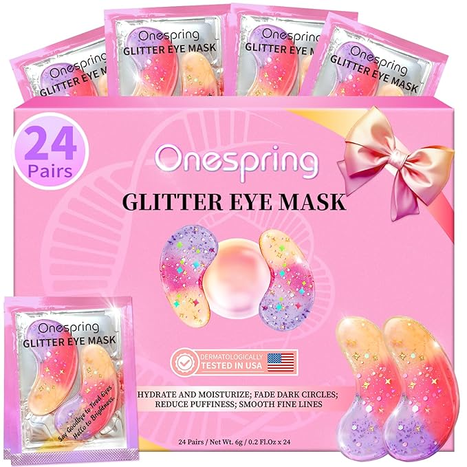 Eye Masks (24 Pairs) - Gift for Her - Tri-color Under Eye Patches for Dark Circles, Puffiness, Wrinkles, Soothing & Hydrating, Skincare Eye Gel Pads, Beauty Essential for Women, Easter Basket Stuffers