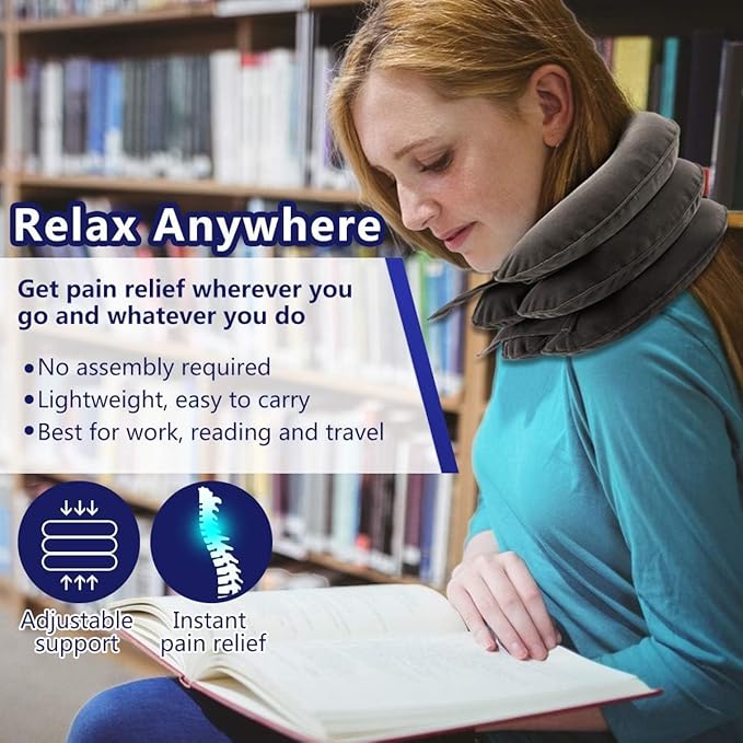 S Cervical Neck Traction Device for Instant Neck Pain Relief - Inflatable & Adjustable Neck Stretcher Neck Support Brace, Neck Traction Pillow for Home Use Neck Decompression