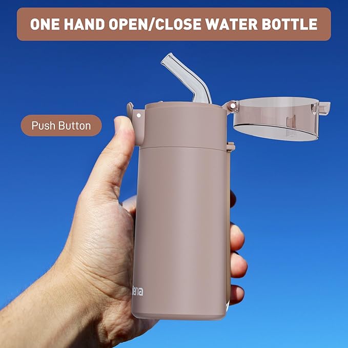 5oz Small Water Bottles with Straw, Mini Water Bottle with One-Hand Open Design, Leak-Proof Locking Lid for Hot&Cold Drinks, Small Travel Water Bottle - 100% Leakproof for School, Travel...(Mocha)