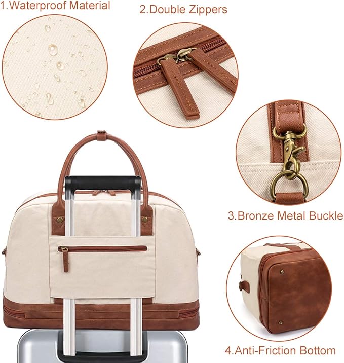 Weekender Bag for Women Canvas Overnight Bag Large Travel Tote Bag Carry on Shoulder Duffle Bag With Shoe Compartment,Perfect for Travel/Daily Use/Birthday Gift …