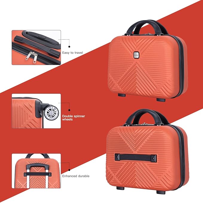 2 Piece Carry on Luggage Set, Airline Approved 20 Inch Luggage with Cosmetic Case HardShell Suitcase with Spinner Wheels, Lightweight Durable Hardside Suitcases Set, Dark Orange
