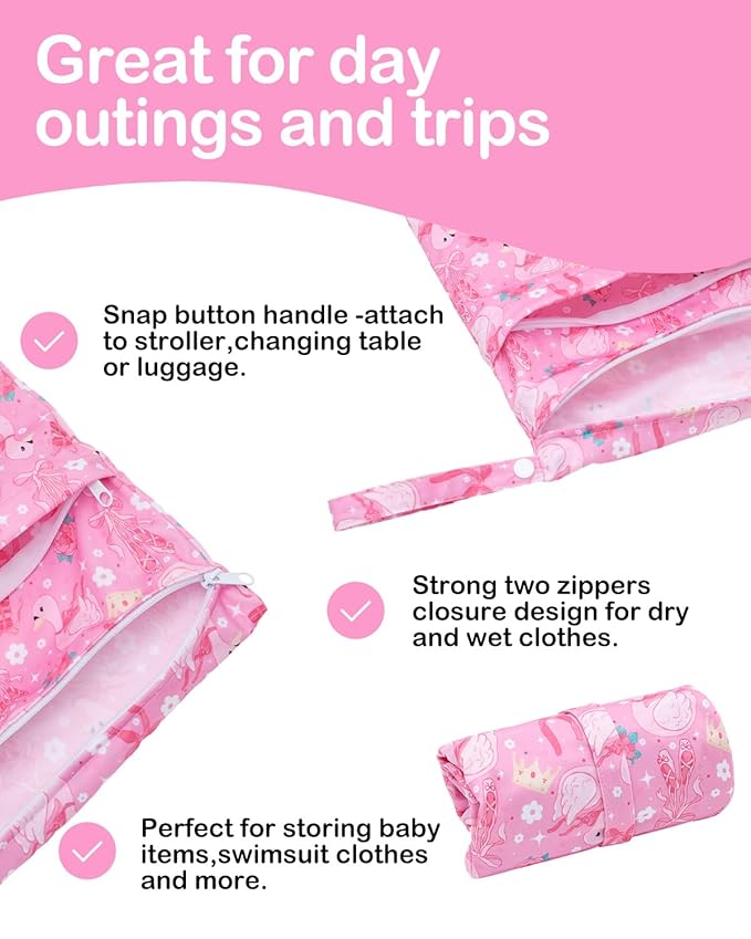 ALVABABY 3 pcs Cloth Diaper Wet Dry Bags Waterproof Reusable with Two Zippered Pockets Travel Beach Pool Daycare Soiled Baby Items Yoga Gym Bag for Swimsuits or Wet Clothes Small Medium Large 3L-SML19
