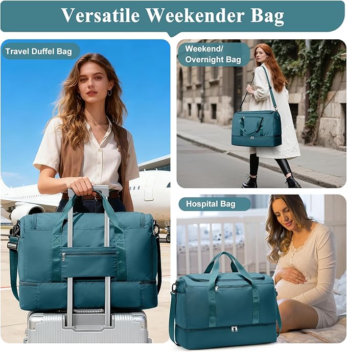 Travel Duffle Bag with Shoe Compartment, XL Weekender Bags for Women, Carry On Overnight Bags for Gym Sports & Business Trips, Water-Resistant Hospital Bag for Labor and Delivery