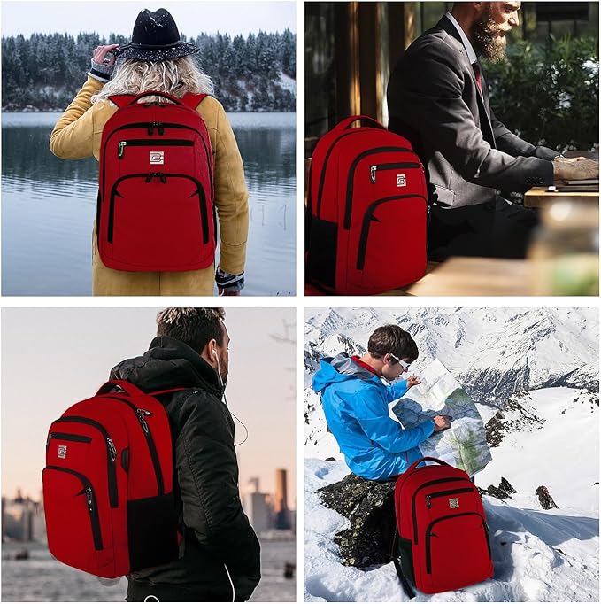Volher Laptop Backpack,Business Travel Anti Theft Slim Durable Laptops Backpack,Water Resistant College Computer Bag for Women & Men Fits 15.6 Inch Laptop and Notebook-Red