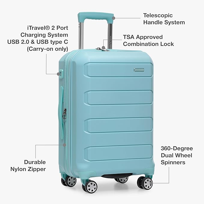 Traveler's Choice Pagosa Hardshell Expandable Luggage with Spinner Wheels, Baby Blue, 2-Piece Set (22/26)