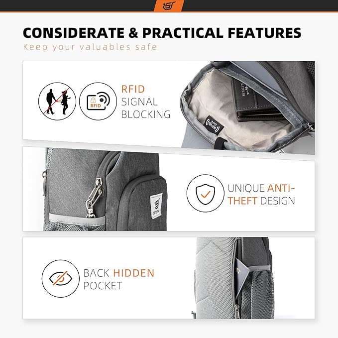 SKYSPER Sling Bag RFID Crossbody Sling Backpack Cross Body Shoulder Bag Travel Hiking Daypack for Women Men(Darkgrey)
