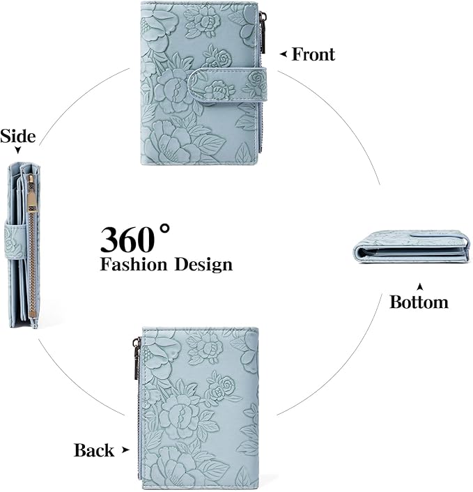 GAEKEAO Womens Wallet Small Vegan Leather RFID Blocking Bifold Zipper Pocket Wallet Card Case Purse with ID Window