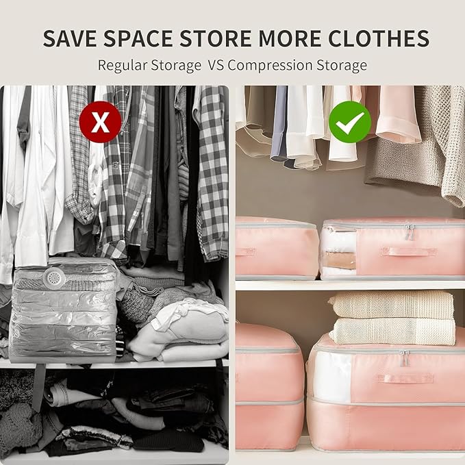 DIMJ Comforter Storage Bag 6 Pack - Blanket Storage Organizer Compression Bags, Large Capacity Ultra Space Saving Self Compression Organize for Bedding, Pillow, Duvet, Sheet Storage with Zipper Window