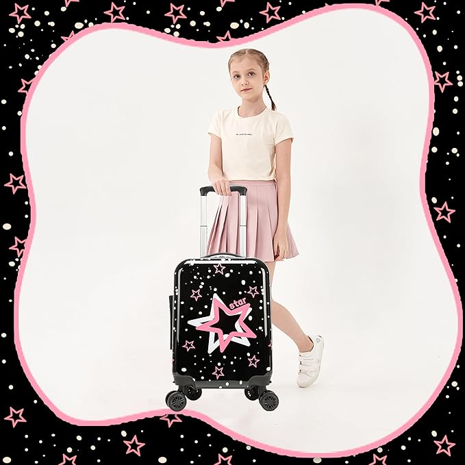 Kid's Luggage Set 2 Piece Suitcase Set Hardside Luggage with Spinner Wheels Girls Carry on Toddler Travel Rolling Suitcase with Neck Pillow Airline Approved