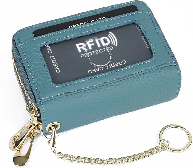 imeetu RFID Credit Card Holder, Small Leather Zipper Card Case Wallet for Women
