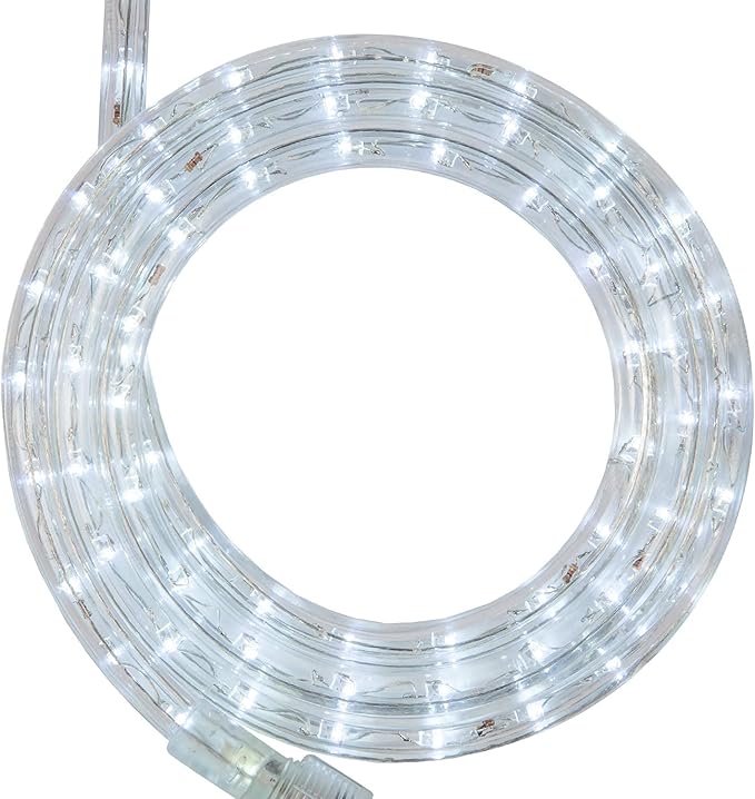 Wintergreen Lighting 18' LED Cool White Rope Light, Flexible Light Rope String Light Outdoor – Bedroom LED Light Rope, 120V, ½ Inch, 2-Wire – Rope Light Clips and Power Cord Included