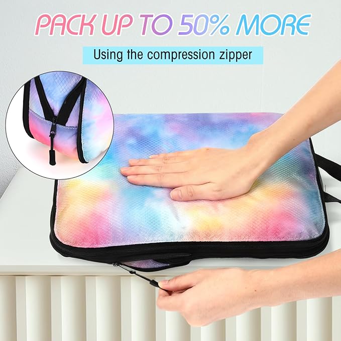 5 Pack Compression Packing Cubes for Travel Space Saving Cubes Luggage Organizer for Suitcase(Watercolor,S)