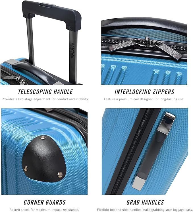 Kenneth Cole REACTION Out of Bounds Lightweight Hardshell 4-Wheel Spinner Luggage, Teal, 20-Inch Carry On