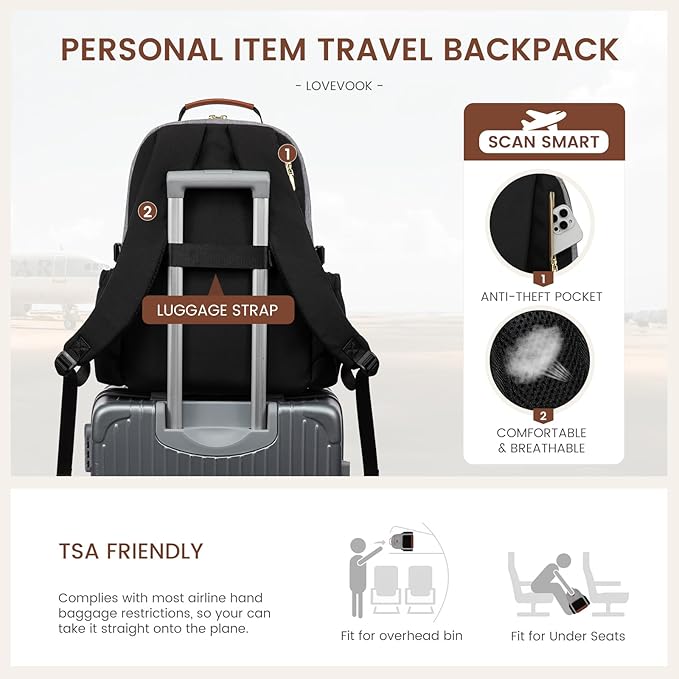LOVEVOOK Laptop Backpack for Women with Pouch Pocket for Large Capacity Cup,18 Inch Teacher Nurse College Work Backpack Purse,Waterproof Laptop Bag Computer Back Pack for Travel, Grey-Black-Brown
