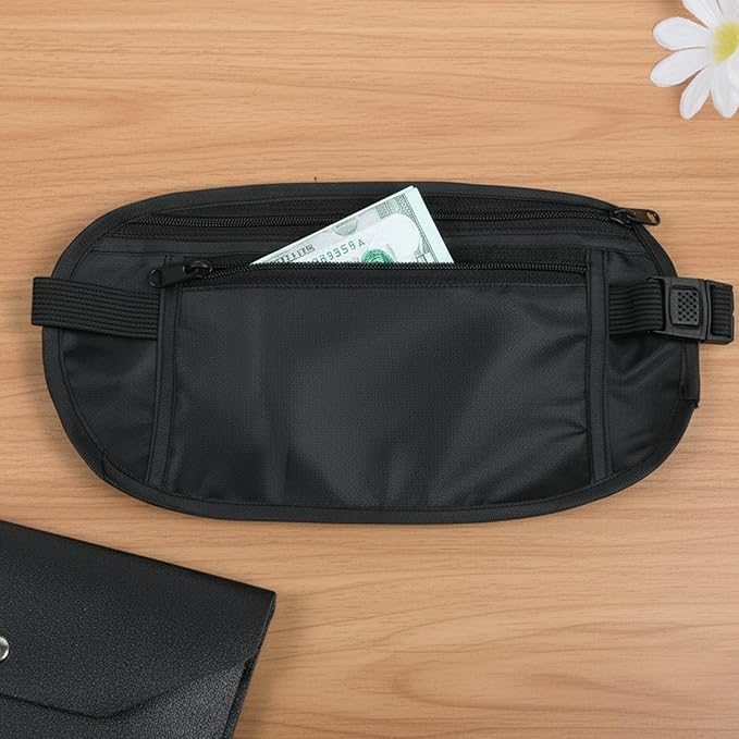 Money Belt for Travel, Hidden Waist Pouch, Travel Hidden Wallet, Waterproof Waist Bag, Anti-Theft Passport Fanny Pack for Men and Women (Black)