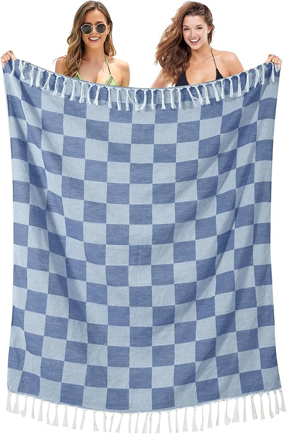 Antfuny Giant Beach Towel Blanket Autumn Outing Stuff for Women & Men Road Trip Camping Gear Ship Cruise Gear Must Haves Yard Mat Large L Navy Plain Pattern Airplane Accessories Travel Gadgets