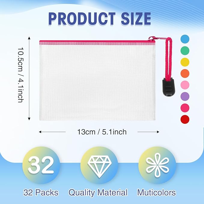 Jetec 32 Pcs Mesh Zipper Bags Toy Storage Bikini Organizer Bag Bolsas Para Guardar Trajes De Bano Waterproof Zipper Reusable Pouch Puzzle Multipurpose for Storage Office(Stylish Color,5.1 x 4.1 Inch)