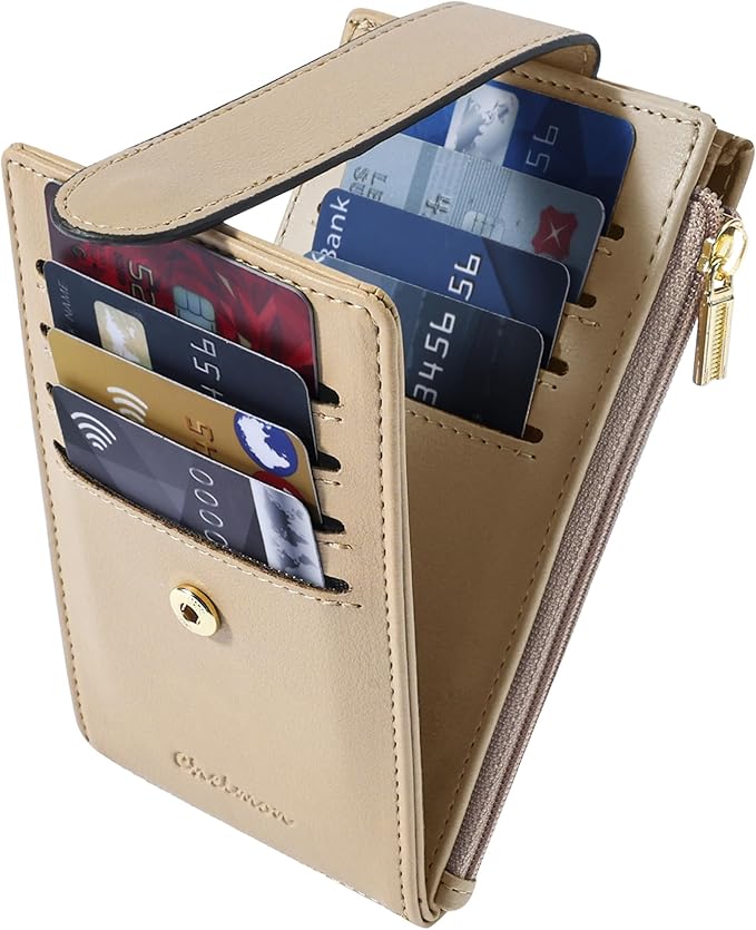 Chelmon Womens Wallet Slim RFID Blocking Bifold Multi Card Case Wallet with Zipper Pocket (Khaki)