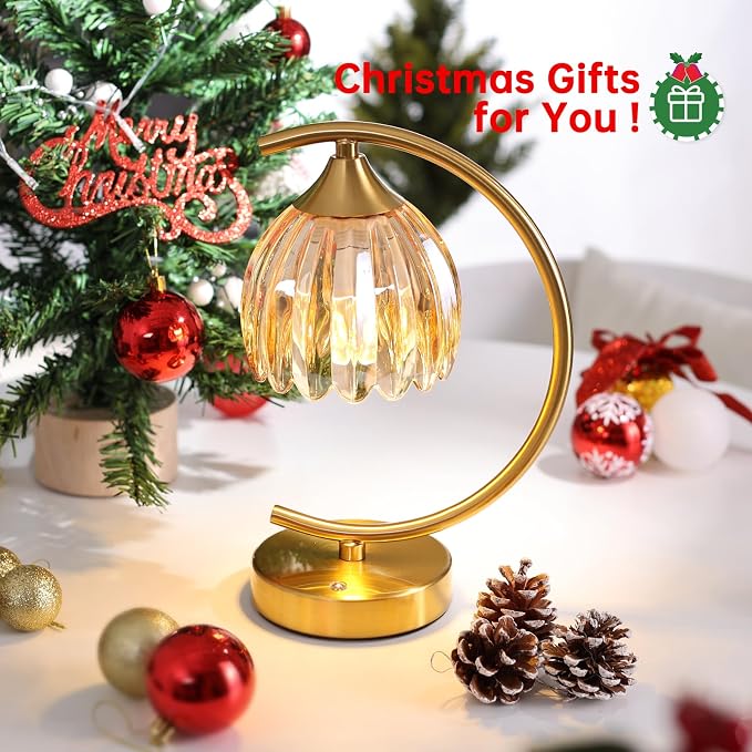 Shenmoyl Set of 2 Tulip Table Lamp, 5200mAh Cordless Touch Control Table Lamp with 3 Color Temps & Stepless Dimming, Rechargeable Battery Table Lamp for Living Room, Bedroom, Shelf (Amber Tulip)