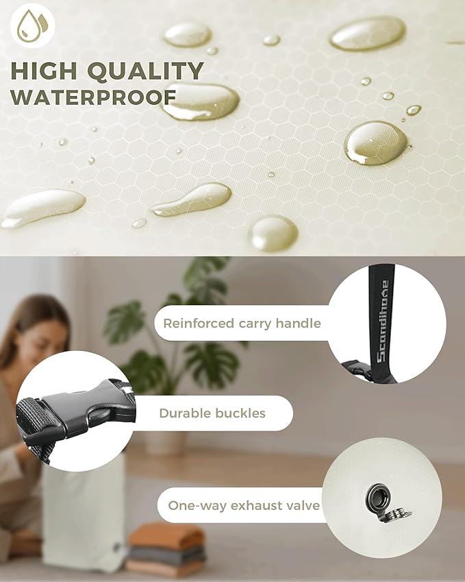 Travel Laundry Bag, Pump Free Vacuum Storage Bag Reusable Compression Dirty Clothes Travel Bag Waterproof Wet Dry Bags Large Capacity Space Saver Bags Camp Clothes Organizer (1 Pcs)(White, M)