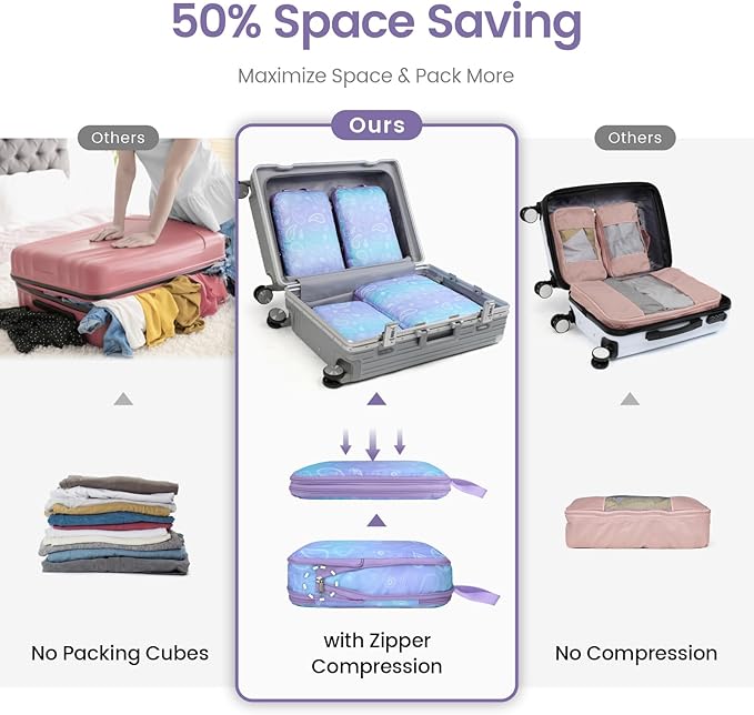 Cambond Compression Packing Cubes for Travel - Lightweight Expandable Travel Bags Luggage Organizers Travel Essentials Compression Cubes for Travel Space Saver for Carry on Suitcases Organizer