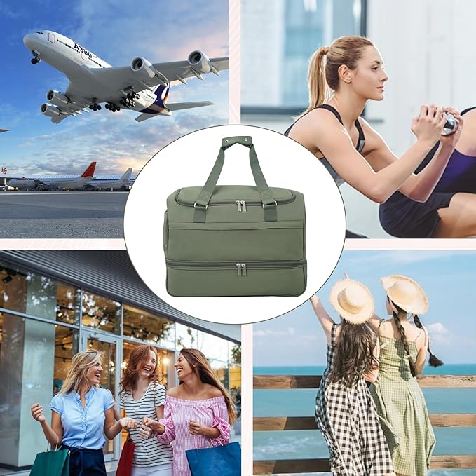 Carry On Travel Duffel Bag for Women & Men,Overnight Weekender Bag with Shoe Compartment,Trolley Sleeve and Adjustable Shoulder Strap,Business & Weekend Travel,Gym,Sports,Yoga & Dance (Green)