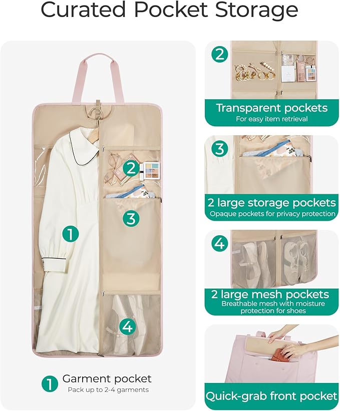 BAGSMART Garment Bags for Travel Foldable Carry on Suit Carrier for Hanging Clothes Stylish Dress Carrier Large Convertible Weekender Garment Bags for Women Men