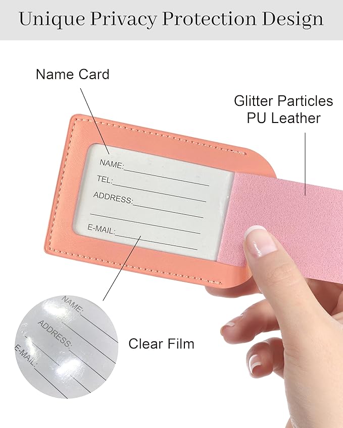 Luggage Tags for Suitcases, PU Leather Travel Tags for Luggage. (Warm Nude)