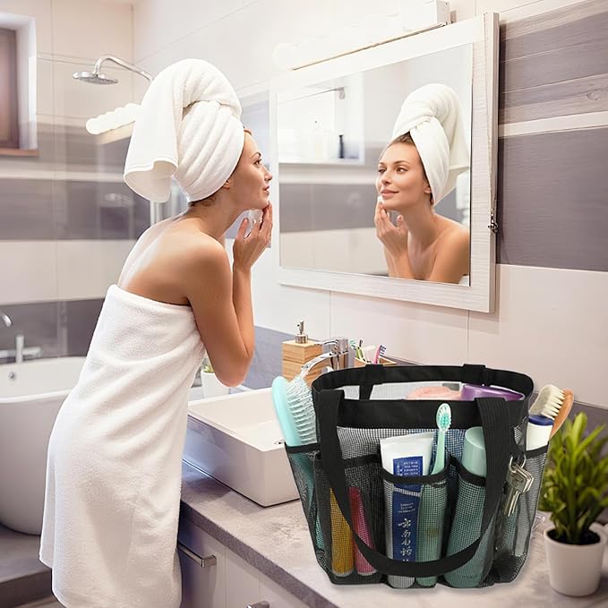 Fammart Mesh Shower Caddy Portable for College Dorm Room Essentials, 8-Pocket Large Shower Basket Tote Bag with 2 Handles for Toiletry, Bathroom, Beach, Camp, Gym