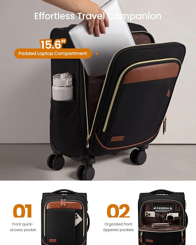 LOVEVOOK 4 Pcs Carry On Luggage 22x14x9 Airline Approved 20 Inch Underseat Carry on Suitcase for Women Men Softside Travel Luggage with Spinner Wheels and TSA Lock