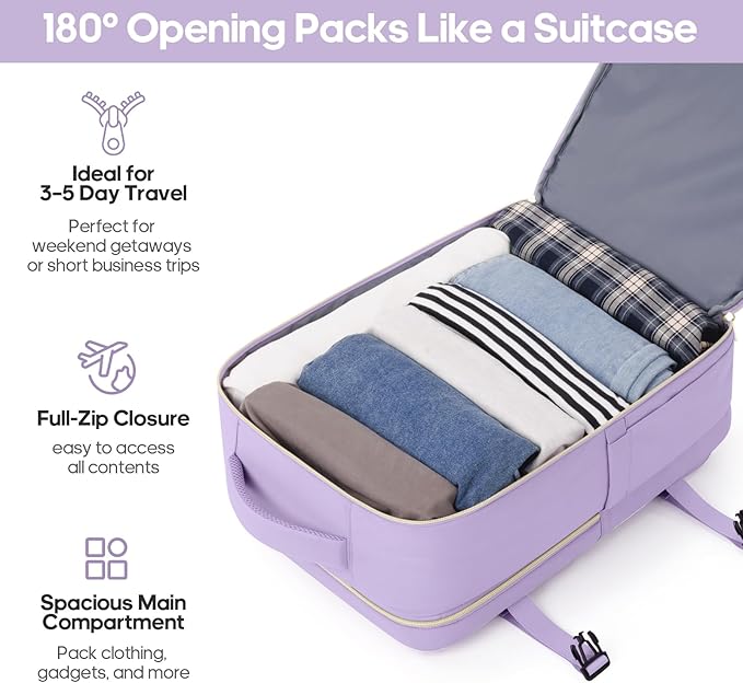 UKEIN Luggage Sets 3 Piece, Carry On Luggage 20In With Spinner Wheels,PC Hardside Suitcase Set with TSA Lock,Durable Carry On Suitcase With Travel Backpack for Men (Violet, 3 piece set (BP/20inch))