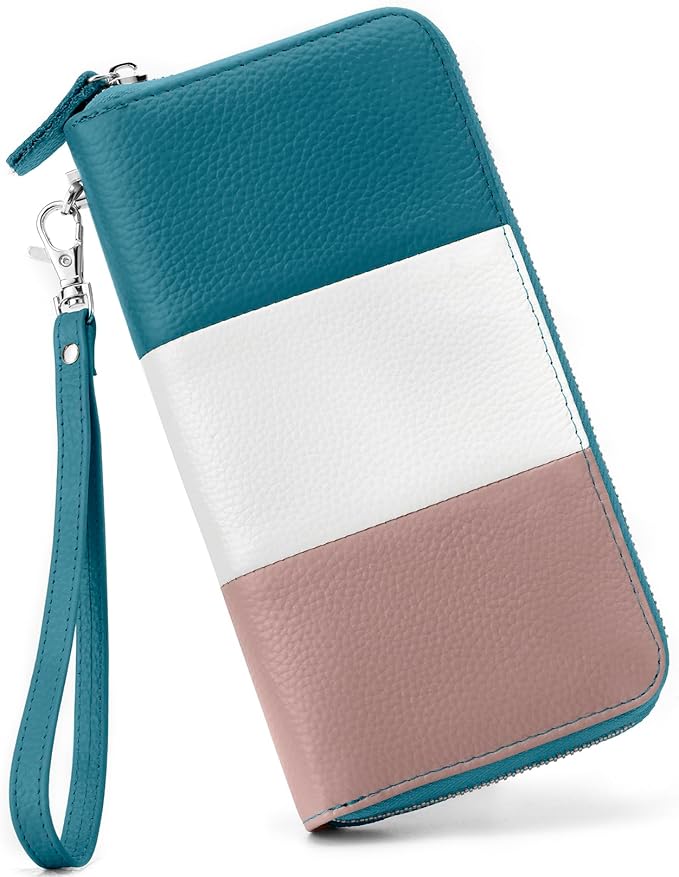 Moflycom Womens Wallet RFID Blocking Genuine Leather Multi Credit Card Large Capacity Zip Around Clutch Travel Purse Wristlet
