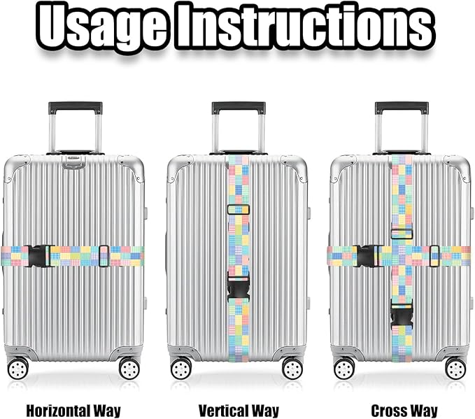 Nuxovilar Luggage Straps Multi-Color Check & dot Polyester 1.96x90.5inch 2 Set Suitcase Cargo Strap Travel Item Student Travel Bus Stop Short Trip