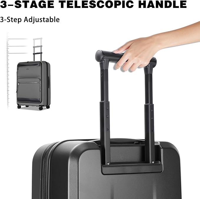 Luggage Sets 2 Piece, Carry On Luggage with Front Pocket & USB Port and 28 Inch Expandable Checked Luggage, Hybrid Soft Front & Hard Shell Suitcases with Spinner Wheels & TSA Lock, Grey