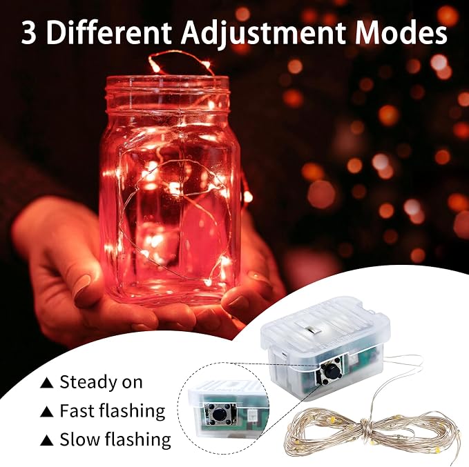 100 Pack Red Fairy Lights 7Ft 20 LED Twinkle String Lights 3 Modes Battery Operated Waterproof Firefly Starry for Mason Jar Party Table Centerpieces Halloween Christmas Valentines Day