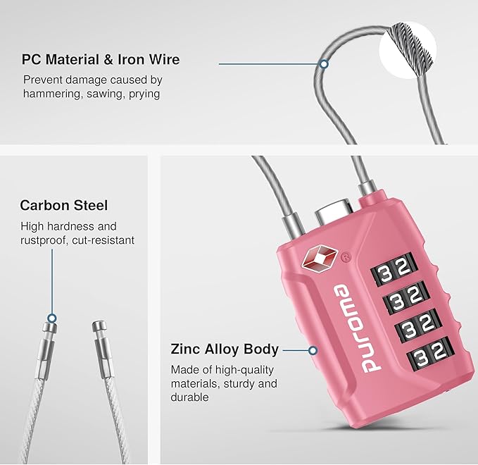 Puroma 2 Pack TSA Approved Luggage Locks, 4 Digit Combination Travel Locks Resettable Code Lock with Zinc Alloy Body for Suitcase, Toolbox, Backpack, Bag, Gym Locker (Basic Pink Rose)